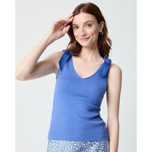 J Crew Blue Tie Shoulder Ribbed V Neck Tank Top Size Medium